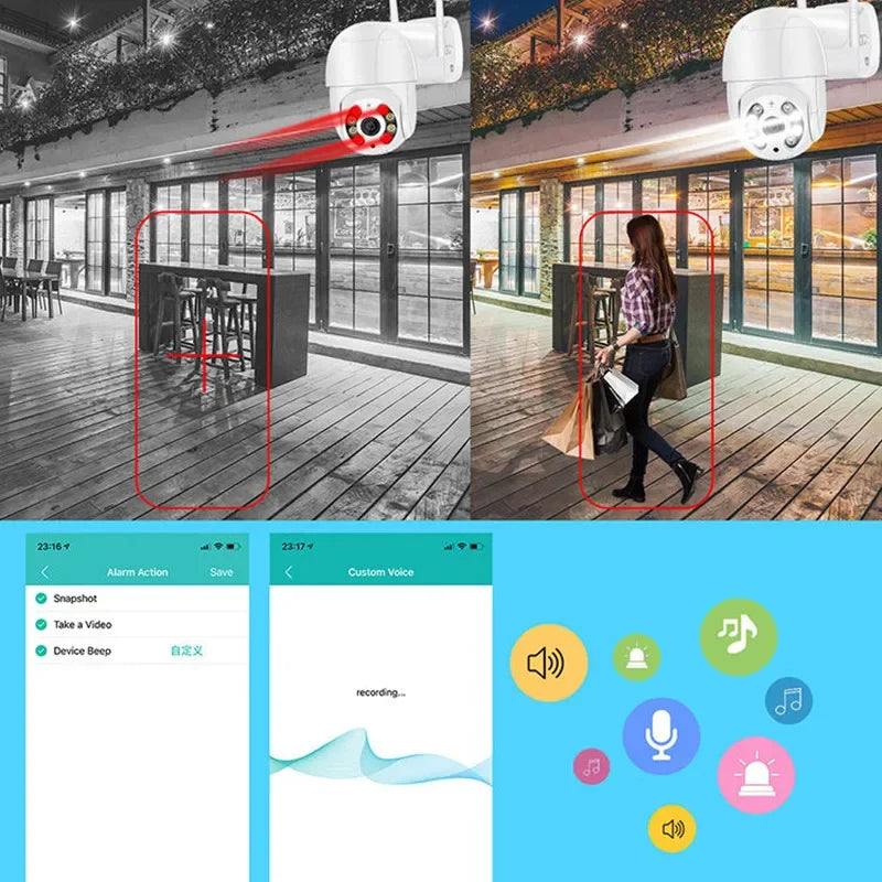 Caméra De Surveillance PTZ WiFi 4K Extérieure Avec Vision Nocturne Couleur